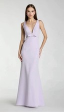 Ieena for Mac Duggal Purple Sleeveless V-Neck Mermaid Gown with Bow