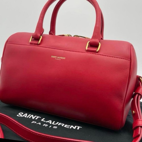 YSL Saint Laurent Baby Duffle Handbag Shoulder Bag Tote Red Leather 2way Women's