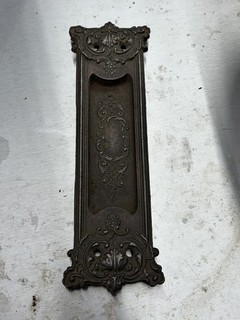 Antique Victorian Pocket Door Pull hardware plate cast iron ￼￼