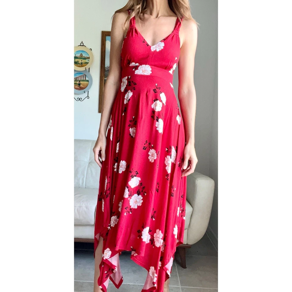 Платье макси American Rag Cie Red Tank белое с розами с подкладкой бюстгальтер вставное женское маленькое - Изображение 3 из 4