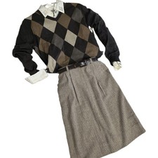 Vintage Tomboy Wool Skirt Outfit Bundle Dark Academia Argyle Sweater Blouse Lot