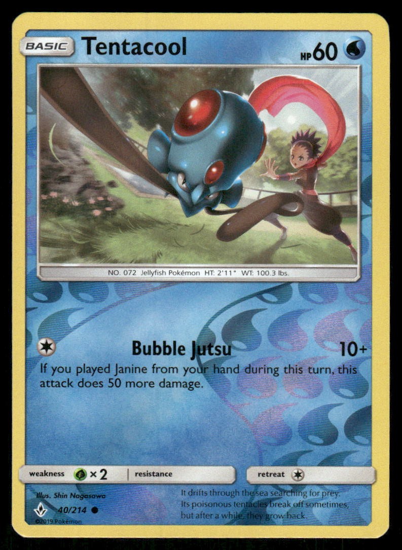 Tentacool 40/214 Common Unbroken Bonds Pokemon Reverse Holo Near Mint