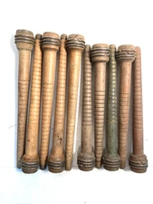 Wood Bobbins Spools Industrial Style Spindles 8" and 8.75" Wooden Quills Lot-10