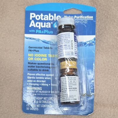 Potable Aqua PA+Plus Water Purification Tablets 50 ct Treats 25 Quarts