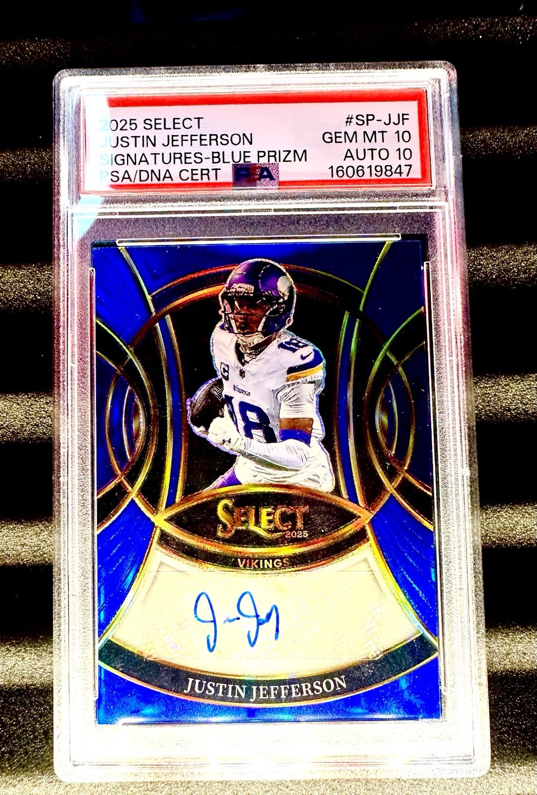 Panini 2025 Select - Signatures Justin Jefferson PSA 10/10! Blue Prizm Auto /149