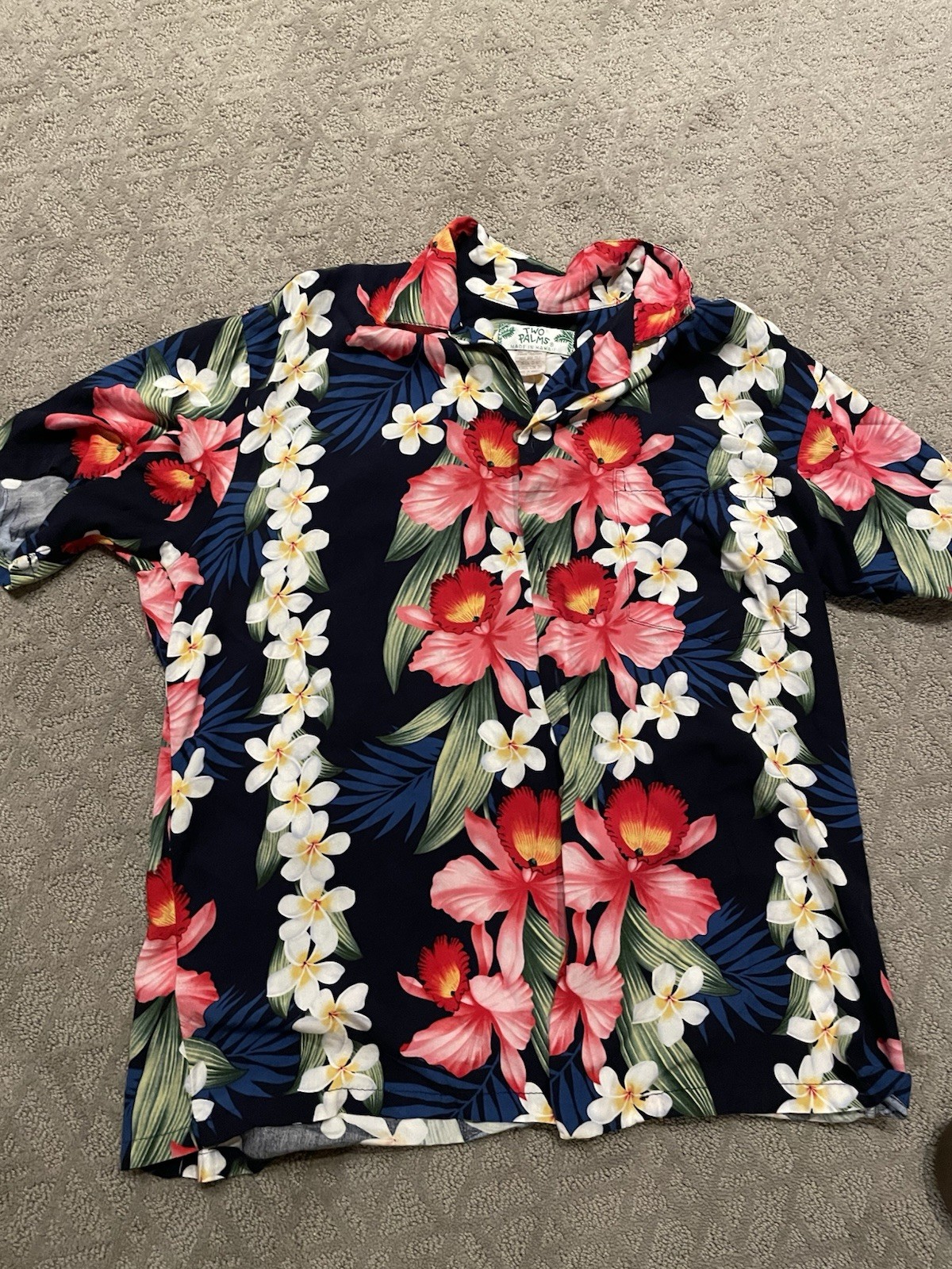 Vintage Two Palms Hawaiian Floral Rayon Aloha Button-Up Shirt Men’s Large Rare