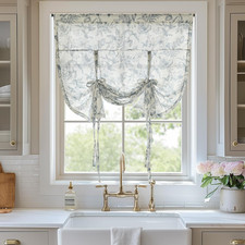 Tie up Curtains, Linen Tie up Valance for Living Room, Floral Window Panel with