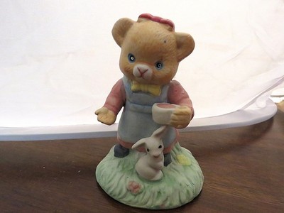 Ceramic Teddy Bear Feeding a Rabbit - 4'' -Has a small mark on forehead, see pics