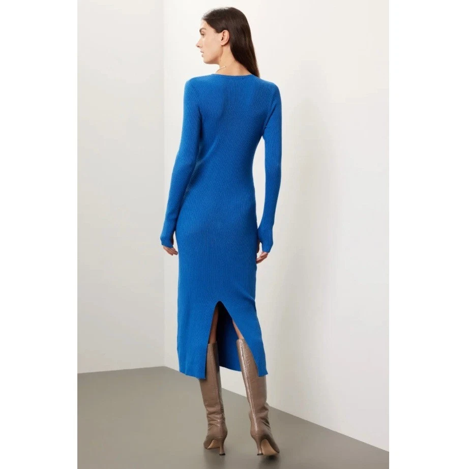 GREAT JONES Ribbed Knit Long Sleeve Bodycon Midi Dress Cobalt Blue Size M - Image 3 of 4