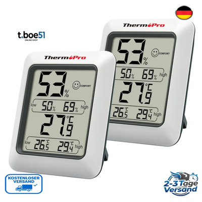 ThermoPro TP50-2 Digitales Thermometer Hygrometer Raumklima Monitor 2er Set