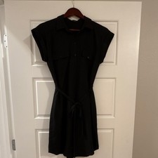 Express Black Shirt Dress S Collared Short Sleeve Button Tie Waist Belted