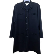 Misook Black Long Sweater Jacket Women's Size XL Business Casual Pockets