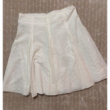 Vintage White Eyelet Skirt Cottagecore A-Line Cotton Lace Feminine Midi Sz 7 Med