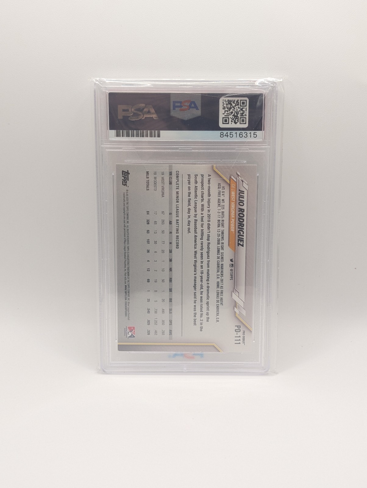 Topps 2020 Pro Debut Julio Rodriguez Rookie MiLB Auto PSA (Authentic) view 2