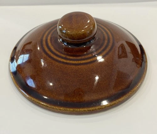 Vintage Brown Stoneware Bean Pot Crock Lid 4 7/8” Poss. Monmouth McCoy Pottery