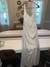 David's Bridal Matte Satin Draped Sheath Tank Wedding Dress Soft White