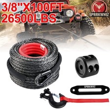 38x100ft 26500lbs Synthetic Winch Rope Winch Line Cable Winch Hook For Truck