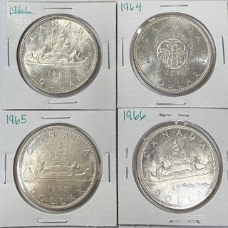 1961 1964 1965 1966 Lot Of 4 Canada Silver Dollars