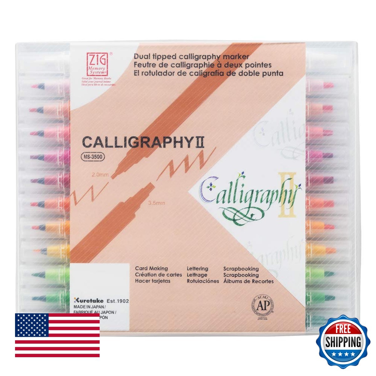 Kuretake Zig Calligraphy 2 Dual Tip Markers 24 Colors 2mm 3.5mm Japan