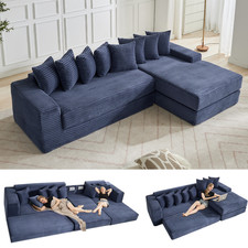 3-in-1 Oversize Cloud Couch,L-Shape Sofa,Convertible Floor Sleeper Sofa Bed Blue