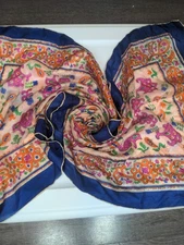 Vintage Floral Paisley Scarf Blue Pink Orange India 46" Head Wrap Handbag Scarf