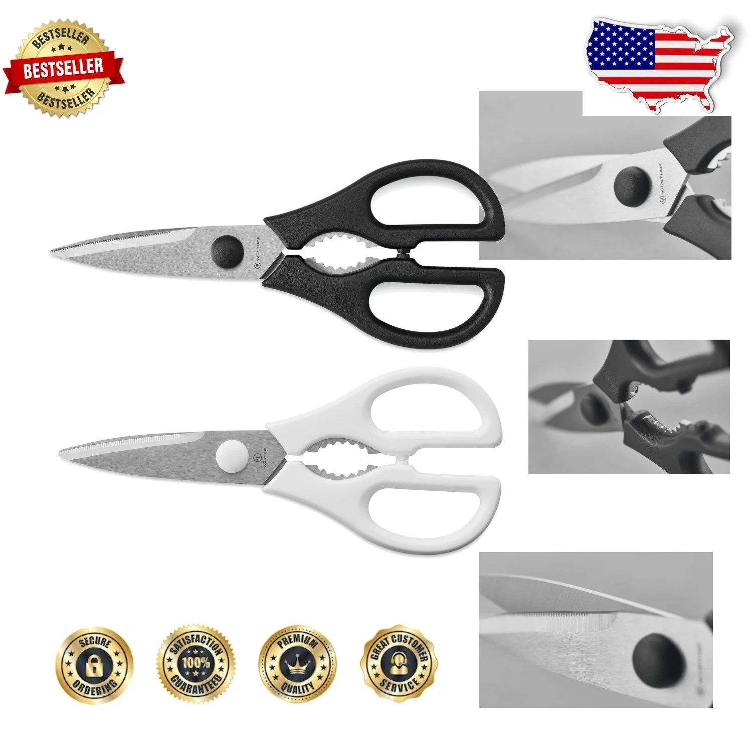 Durable Stainless Steel Kitchen Shears - 2pc, Come Apart for Cleaning