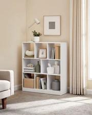 Small Wood Bookcase White Bookshelf 8 Open Compartments Freestanding Storage