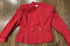 Christian Dior Vintage Houndstooth Red Plaid Pure Wool Blazer Top Size 12P