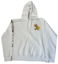 Tom and Jerry Hoodie White Graphic Front Back Sleeve NO TAG Medium ?