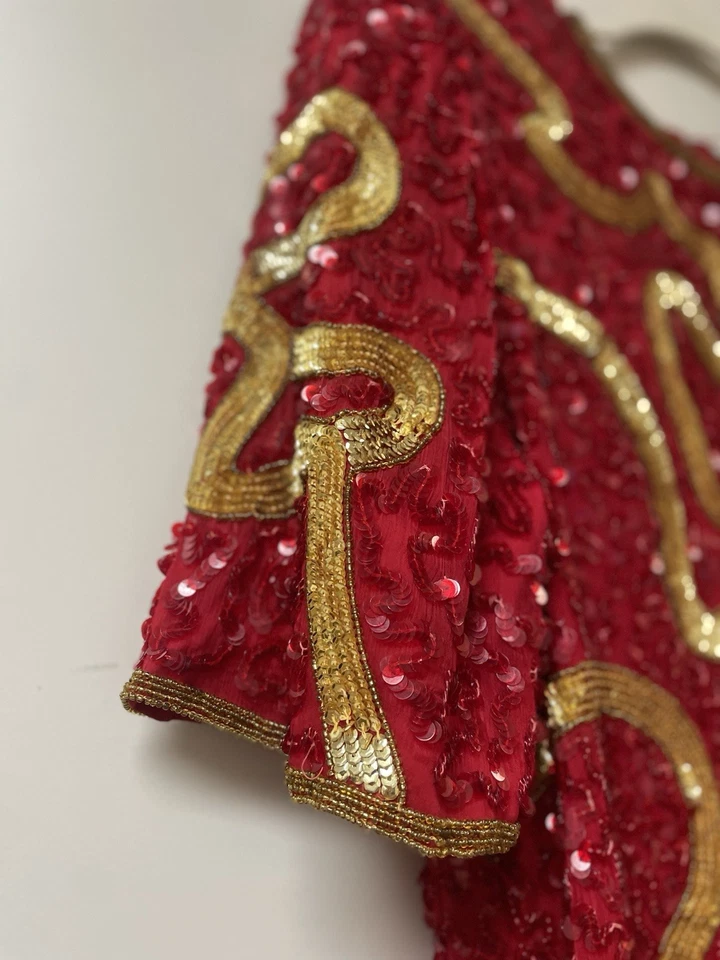 Vestido vintage de seda con cuentas Laurence Kazar para mujer 2x rojo y dorado Foto 2 de 4