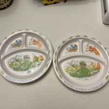 2 Vintage Kermit the Frog and Friends Divided Plate EDEN Taiwan Jim Henson 8.5"