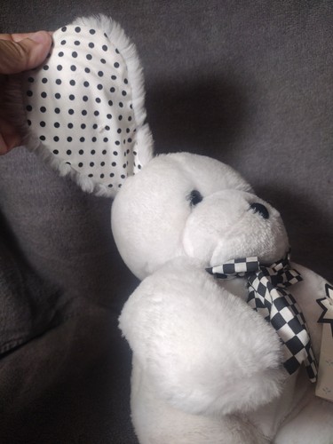 Perro de peluche vintage Applause Les Petits blanco y negro a cuadros lunares Corea - Imagen 10 de 10