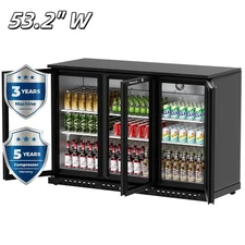 53.2"W 3 Door Back Bar Cooler Counter Height Beer Refrigerator w/ LED Bar Fridge