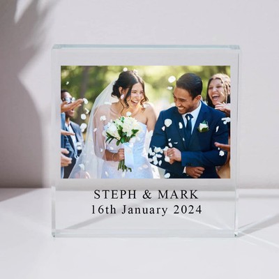 Personalisiertes Fotoglas Quadrat Block UV Bedruckt Bunt Geschenk Neu Zuhause