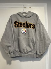 VTG Y2K Majestic Sz:XL Heather Gray Pittsburgh Steelers Embroidered Logo Hoodie