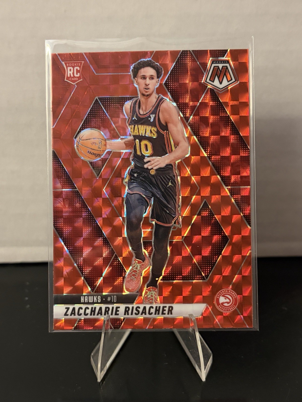2024-25 Panini Mosaic Rookies Zaccharie Risacher #213 Red Mosaic Prizm (RC)
