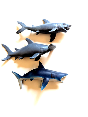 Three Plastic Sharks Hammerhead Great White 6