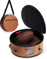 Vegan Leather Cowboy Hat Box Storage Case Wide Brim Hat Travel Bag Brown