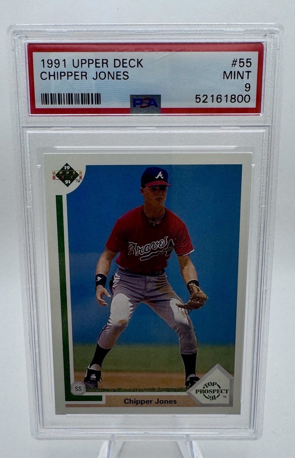 1991 UPPER DECK #55 CHIPPER JONES ROOKIE RC PSA 9