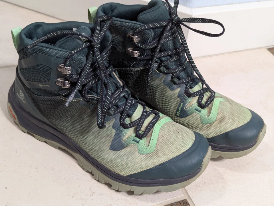 Salomon Vaya Damen Gore-Tex grau/grün Wanderschuhe Größe 8,5