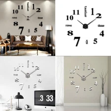 Modern DIY Large Wall Clock 3D Mirror Surface Sticker Big Number Watch Decor New
