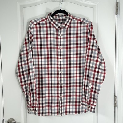 Chemise Homme North River – Flanelle à Carreaux – Manches Longues – Taille L – Gris/rouge/vert