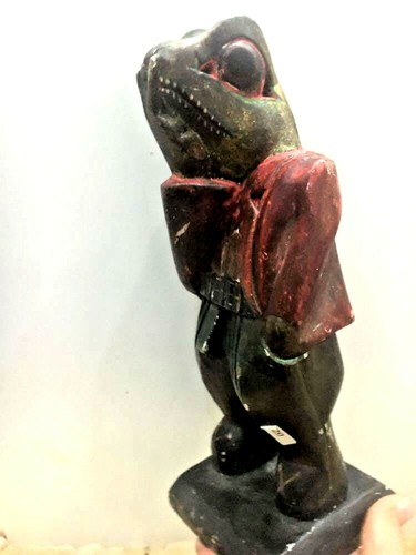 Antique Vintage Figurine Benny frog Wooden Hand Carved statue Rare sculpture ART - Picture 6 of 12