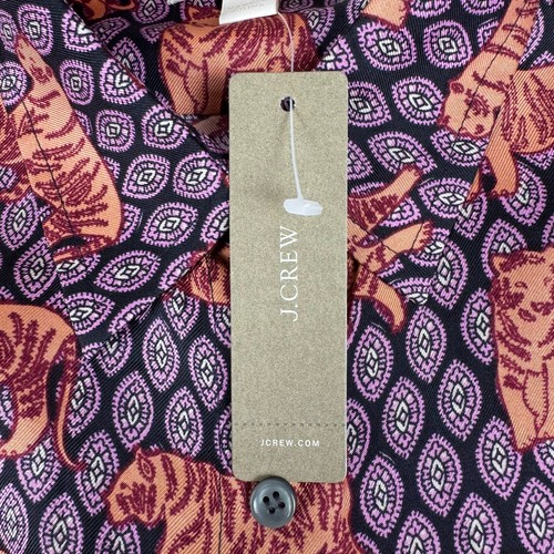 J Crew Collection Button Up Blouse 100% Silk Roaming Tiger Print Womens 4 - Picture 5 of 13