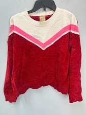 Thereabouts Ivory Red Long Sleeve Chenille Colorblocked Sweater Girl Plus 2XL