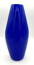 Cobalt Blue Hand Blown Glass Vase Minimalist Studio Art 9" Tall Signed 2003