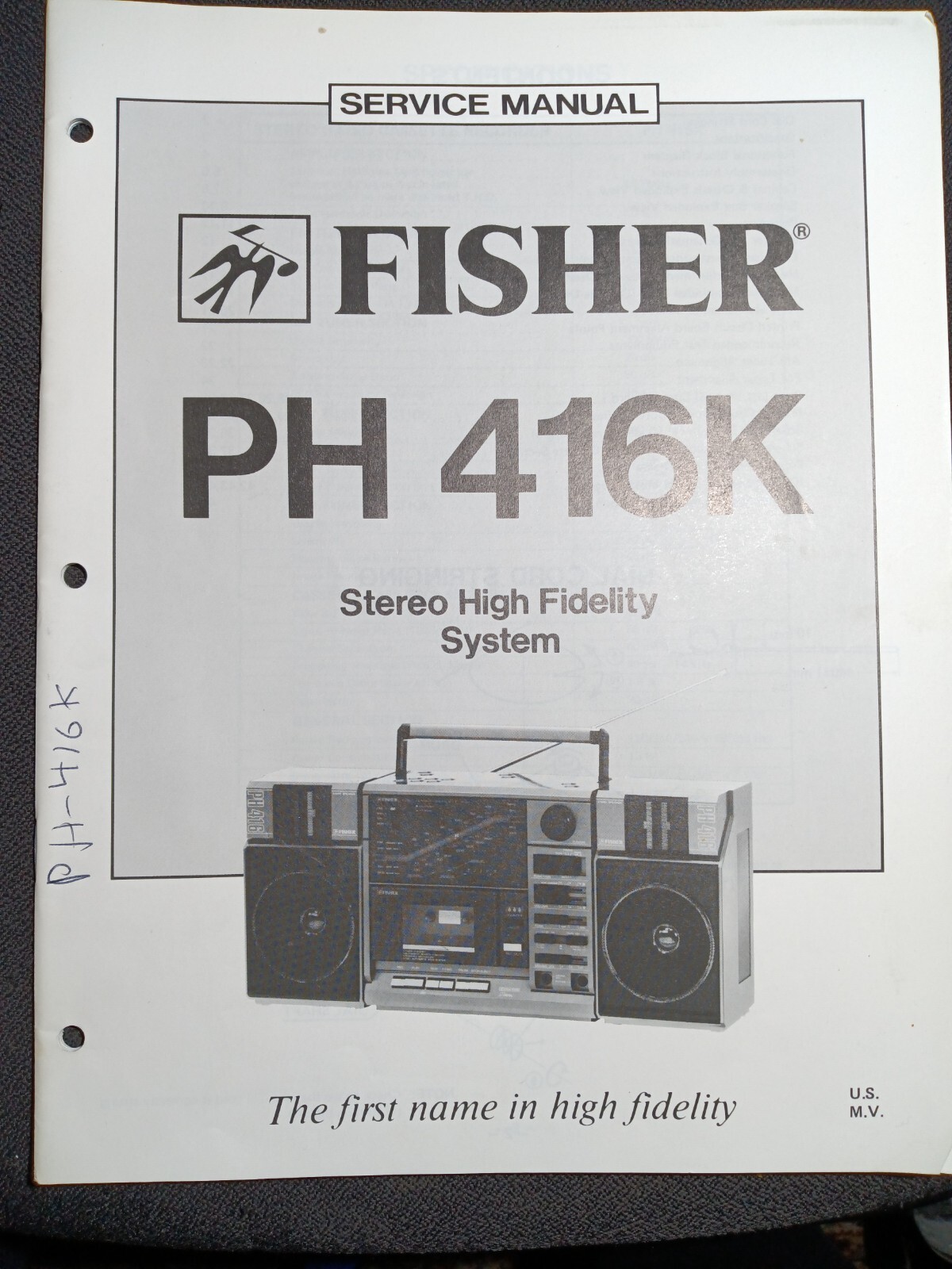 Fisher PH-416K Stereo Hi-Fi System Original Service Manual Repair Guide