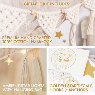 SFFRY Stuffed Animal Storage Hammock With Star Lights - Corner Hanging Net With Tassels For Kids Room