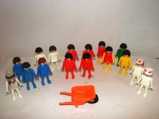 Geobra Playmobil Figures Lot of 16 w/Wheelbarrow Dated 1974 