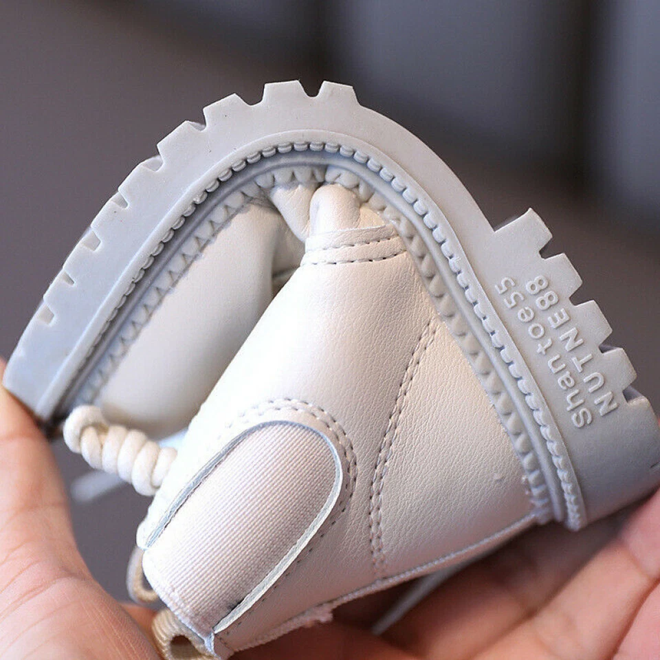 Boy Girl Ankle Boots Lace Faux Leather Flat Trainers Baby Kids Outdoor Walk Shoe - Image 3 of 4